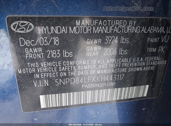 5NPD84LFXKH443117 2019 HYUNDAI ELANTRA Brown 