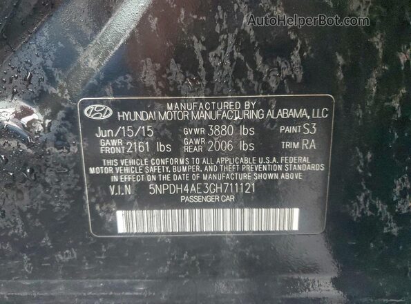 5NPDH4AE3GH711121 2016 HYUNDAI ELANTRA Black 