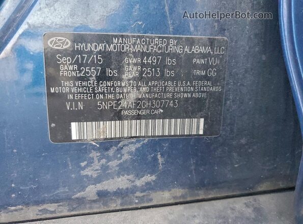 5NPE24AF2GH307743 2016 HYUNDAI SONATA Blue Widok komory silnika