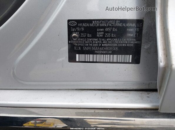 5NPE34AF6KH808348 2019 HYUNDAI SONATA Silver ძრავის განყოფილების ხედი