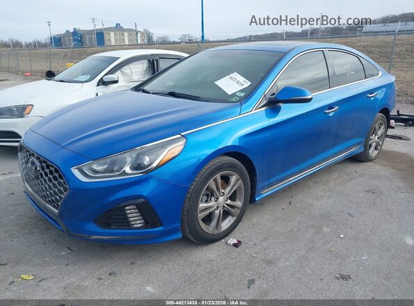 5NPE34AF7JH634501 2018 HYUNDAI SONATA Blue Առջևի ձախ երեք քառորդ տեսարան