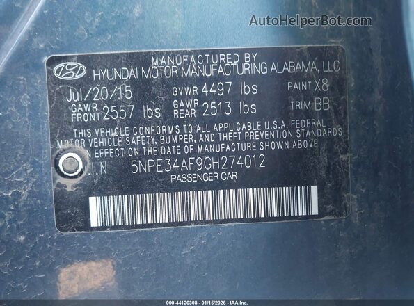 5NPE34AF9GH274012 2016 HYUNDAI SONATA Blue Շարժիչի բաժամունքի տեսք
