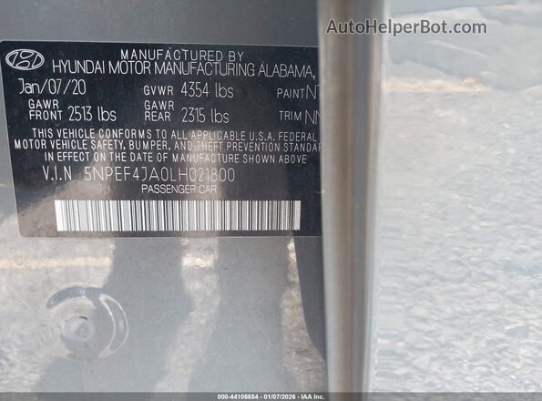 5NPEF4JA0LH021800 2020 HYUNDAI SONATA Серый Вид подкапотного пространства