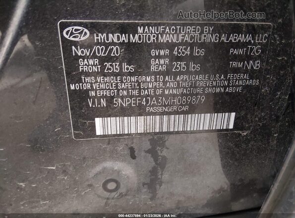 5NPEF4JA3MH089879 2021 HYUNDAI SONATA Gray ძრავის განყოფილების ხედი