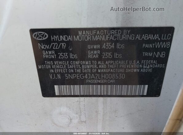 5NPEG4JA2LH008530 2020 HYUNDAI SONATA White Widok komory silnika