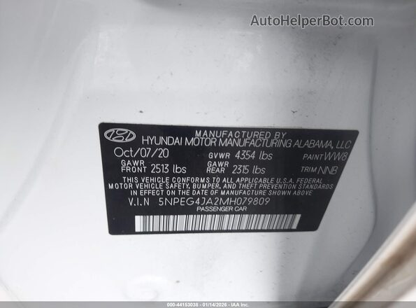 5NPEG4JA2MH079809 2021 HYUNDAI SONATA White 