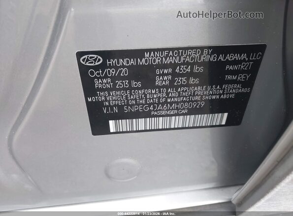 5NPEG4JA6MH080929 2021 HYUNDAI SONATA Silver Вид підкапотного простору