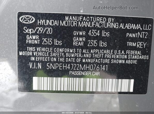 5NPEH4J22MH076141 2021 HYUNDAI SONATA Gray Widok komory silnika