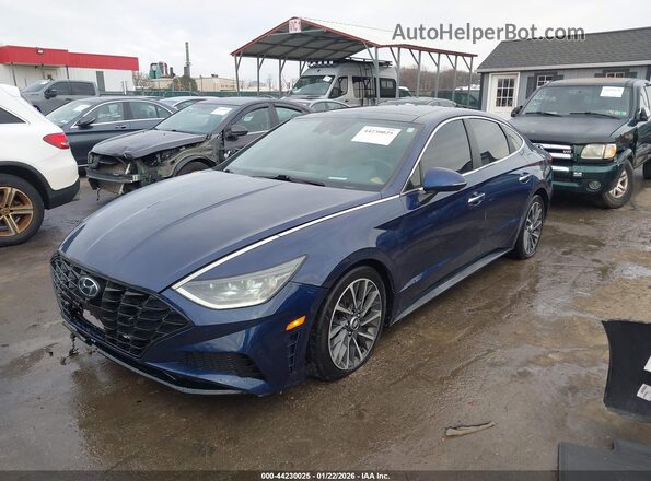 5NPEH4J25MH113408 2021 HYUNDAI SONATA Blue Vista tres cuartos delantera izquierda