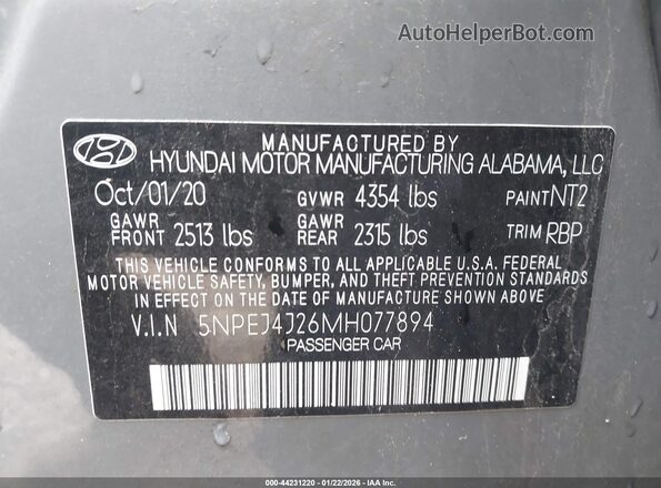5NPEJ4J26MH077894 2021 HYUNDAI SONATA Серый Вид подкапотного пространства