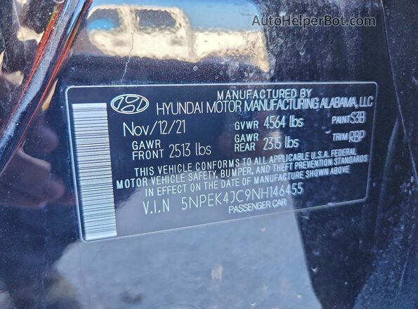 5NPEK4JC9NH146455 2022 HYUNDAI SONATA Black Engine compartment view