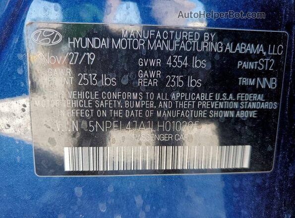 5NPEL4JA1LH010295 2020 HYUNDAI SONATA Blue 