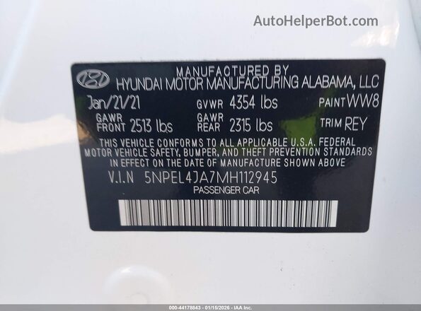 5NPEL4JA7MH112945 2021 HYUNDAI SONATA Белый Вид подкапотного пространства