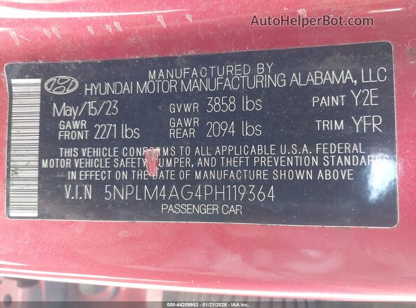 5NPLM4AG4PH119364 2023 HYUNDAI ELANTRA Red 