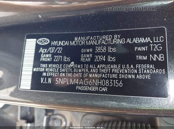 5NPLM4AG6NH083156 2022 HYUNDAI ELANTRA Gray Շարժիչի բաժամունքի տեսք