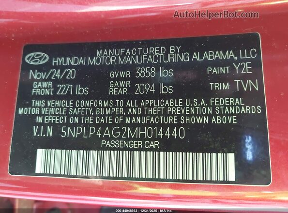 5NPLP4AG2MH014440 2021 HYUNDAI ELANTRA Red Vista del compartimento del motor