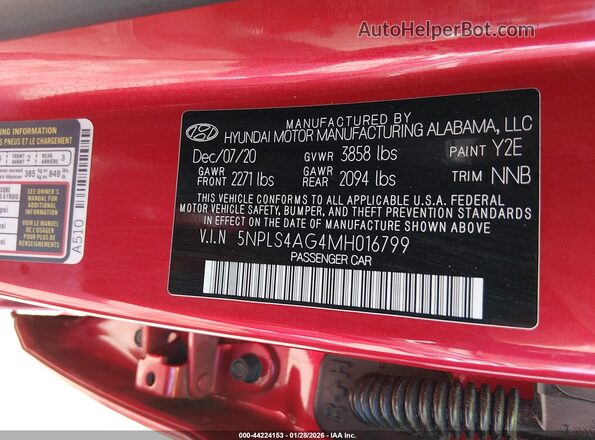 5NPLS4AG4MH016799 2021 HYUNDAI ELANTRA Red Widok komory silnika