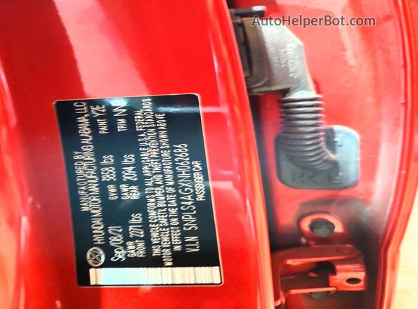5NPLS4AGXNH062686 2022 HYUNDAI ELANTRA Red VIN კოდის სტიკერის ხედი