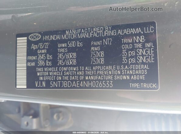 5NTJBDAE4NH026533 2022 HYUNDAI SANTA CRUZ Gray ძრავის განყოფილების ხედი