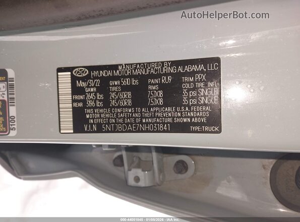 5NTJBDAE7NH031841 2022 HYUNDAI SANTA CRUZ Blue 