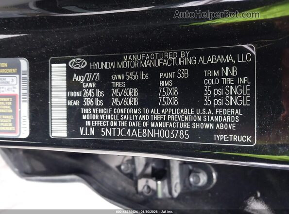 5NTJC4AE8NH003785 2022 HYUNDAI SANTA CRUZ Black Engine compartment view