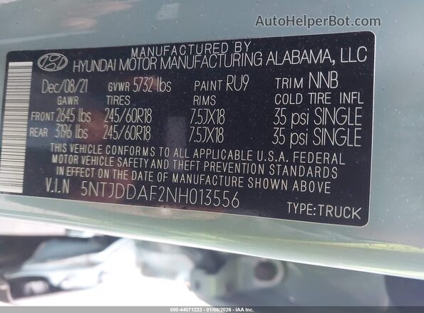 5NTJDDAF2NH013556 2022 HYUNDAI SANTA CRUZ Gray Շարժիչի բաժամունքի տեսք