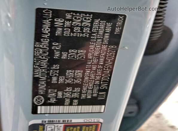 5NTJDDAF5NH025278 2022 HYUNDAI SANTA Blue Вид наклейки з VIN-кодом