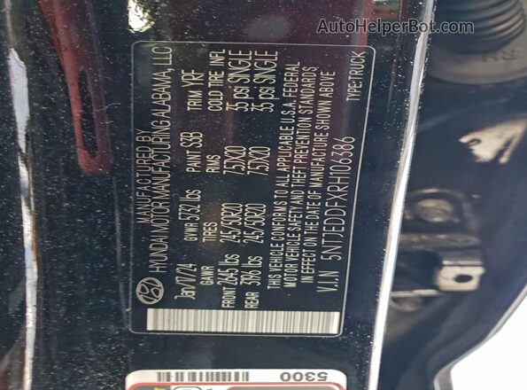 5NTJEDDFXRH106386 2024 HYUNDAI SANTA Black ძრავის განყოფილების ხედი