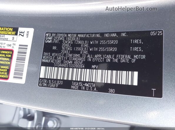 5TDAAAB51SS090064 2025 TOYOTA GRAND HIGHLANDER Gray Widok komory silnika