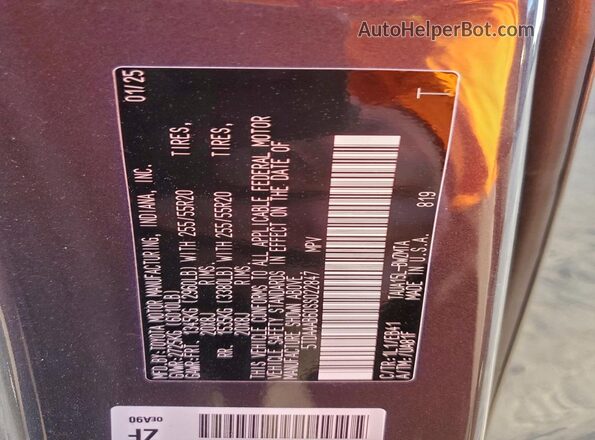 5TDAAAB60SS022847 2025 LEXUS TX Charcoal Vista de la etiqueta del VIN
