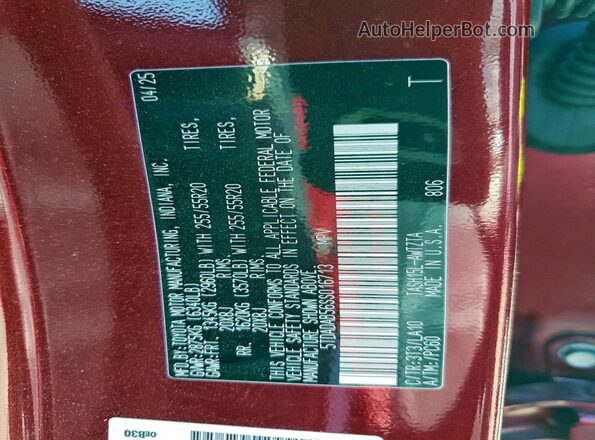 5TDADAB56SS016713 2025 TOYOTA LIMITED Красный Вид наклейки с VIN-кодом