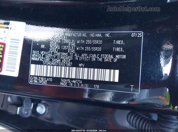 5TDADAB57SS021967 2025 TOYOTA HIGHLANDER HYBRID Black Vista del compartimento del motor