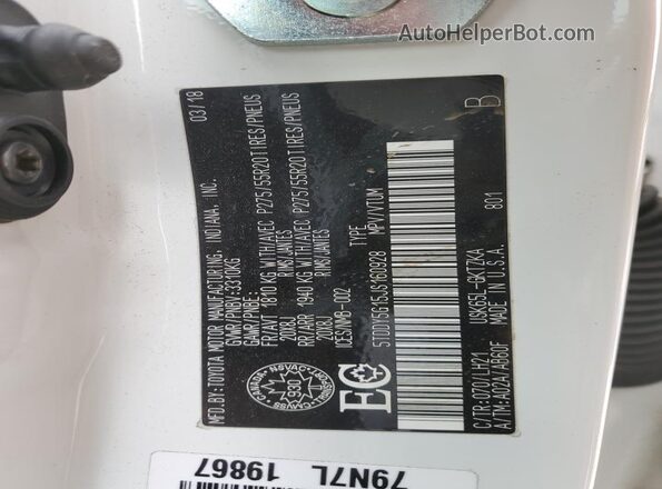 5TDDY5G15JS160928 2018 TOYOTA SEQUOIA Белый Панорамный вид салона 360°