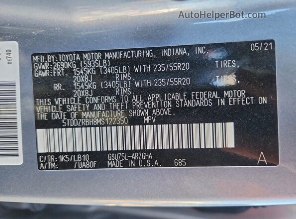 5TDDZRBH8MS122350 2021 TOYOTA LIMITED Gray 