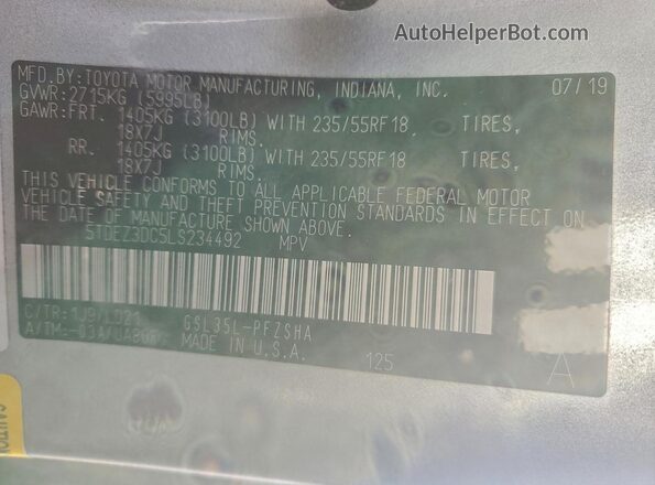 5TDEZ3DC5LS234492 2020 TOYOTA SIENNA Silver 