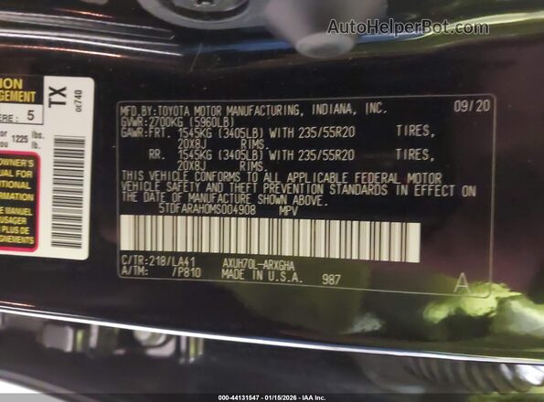 5TDFARAH0MS004908 2021 TOYOTA HIGHLANDER HYBRID Черный Вид подкапотного пространства