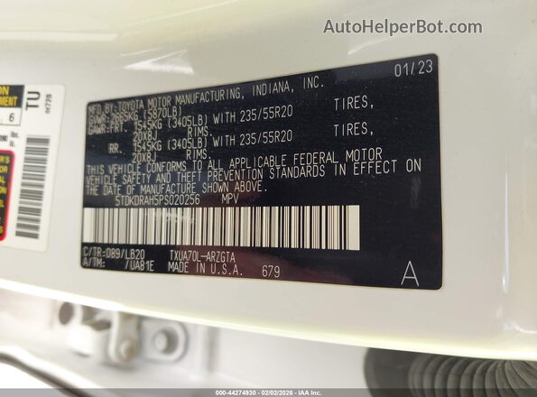 5TDKDRAH5PS020256 2023 TOYOTA LIMITED White 