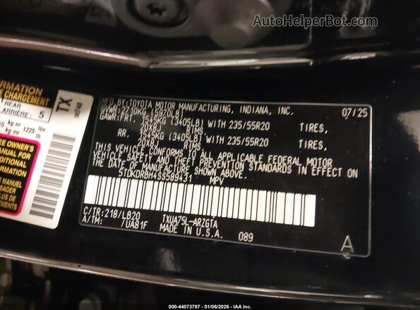 5TDKDRBH4SS589431 2025 TOYOTA LIMITED Black ძრავის განყოფილების ხედი