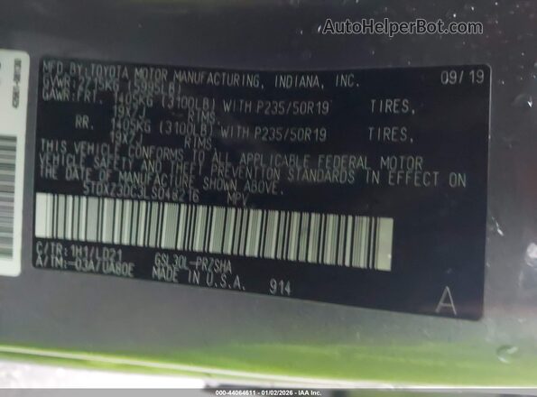 5TDXZ3DC3LS048216 2020 TOYOTA SIENNA Gray 