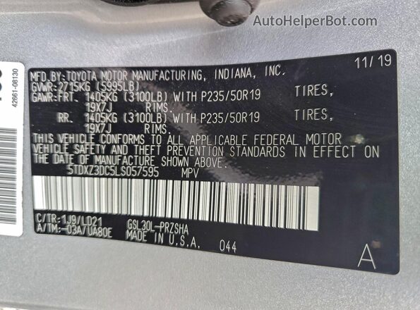 5TDXZ3DC5LS057595 2020 TOYOTA SIENNA Silver Вид наклейки з VIN-кодом