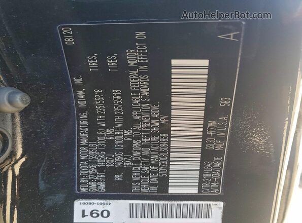 5TDYZ3DC8LS084858 2020 TOYOTA SIENNA Black Вид наклейки з VIN-кодом
