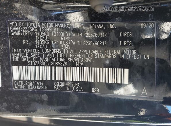 5TDZZ3DC5LS085826 2020 TOYOTA SIENNA Черный 