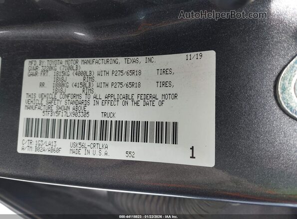 5TFBY5F17LX903305 2020 TOYOTA LIMITED Gray ძრავის განყოფილების ხედი