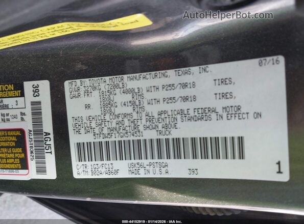 5TFDW5F17GX574531 2016 TOYOTA TUNDRA Серый Вид подкапотного пространства