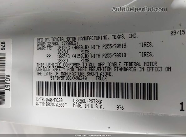 5TFDY5F18GX496240 2016 TOYOTA TUNDRA White 