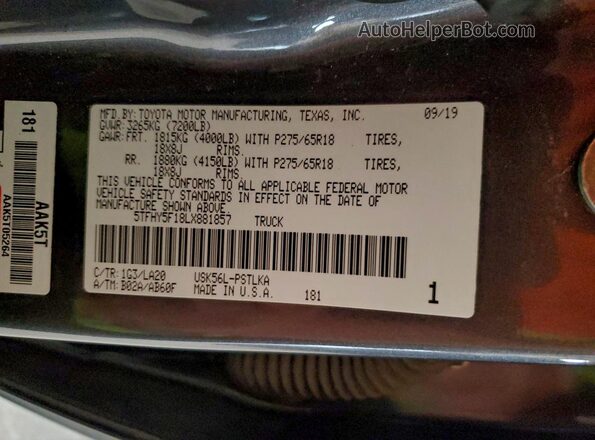 5TFHY5F18LX881857 2020 TOYOTA LIMITED Серый Вид подкапотного пространства