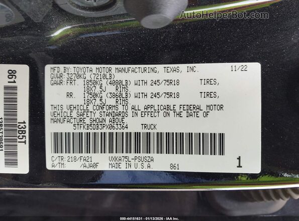 5TFKB5DB3PX063364 2023 TOYOTA TUNDRA Black ძრავის განყოფილების ხედი