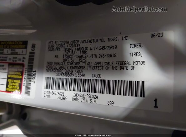 5TFKB5DB6PX115540 2023 TOYOTA TUNDRA White Vista del compartimento del motor