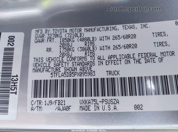 5TFLA5DB5PX095983 2023 TOYOTA TUNDRA Silver Շարժիչի բաժամունքի տեսք