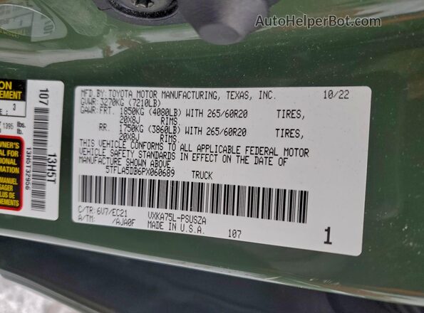 5TFLA5DB6PX060689 2023 TOYOTA TUNDRA Зеленый Вид подкапотного пространства